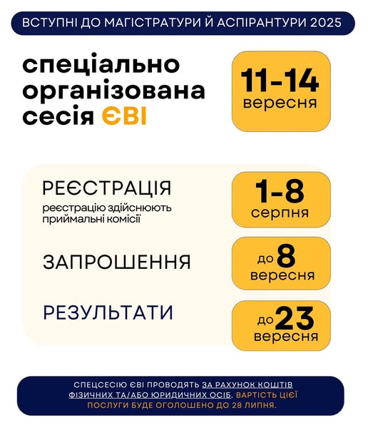 Вступникам до магістратури та аспірантури цьогоріч буде надано можливість за бажанням скласти єдиний вступний іспит (ЄВІ) під час спеціально організованої сесії.