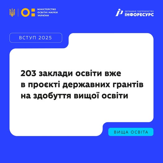 Понад 200 закладів освіти вже долучилися до проєкту щодо державних грантів на здобуття вищої освіти.