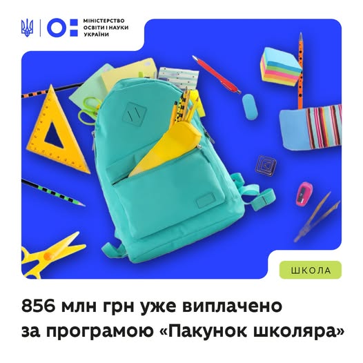 Уже 168 653 родини отримали виплати за програмою «Пакунок школяра» на суму понад 856 млн грн.